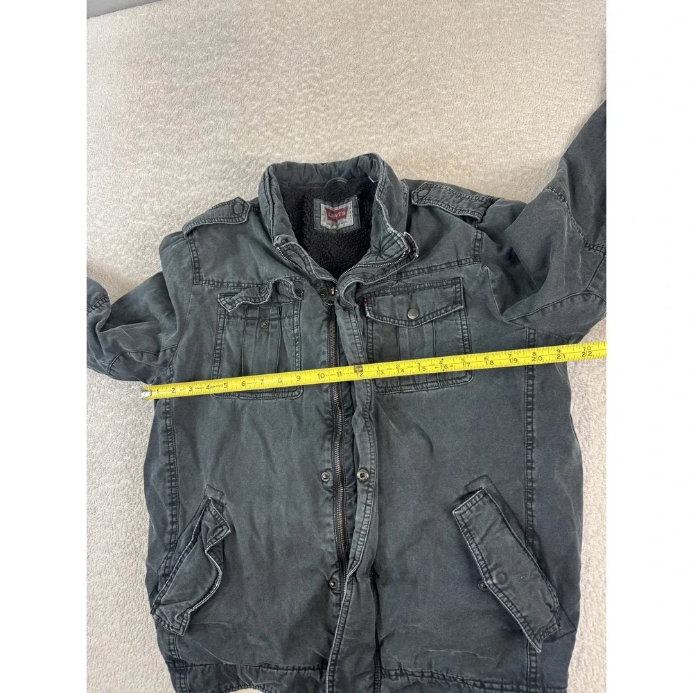 Levis Jacket Mens Large Black Sherpa Lined‎ Utility Field Coat Cotton Pockets